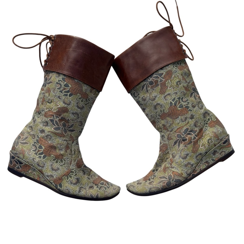 Japonica by Barclay Japanese oriental fabric and leather lace up boots